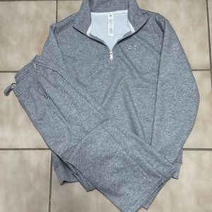 ALO Yoga Men's Heather Grey Quarter-Zip Sweatshirt & Pants Set Size Medium
